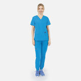 Women's Scrub Set V-Neck Top with 2 Pockets & Jogger Pants with 6 Pockets