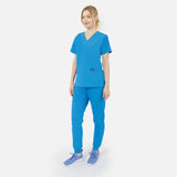 Women's Scrub Set V-Neck Top with 2 Pockets & Jogger Pants with 6 Pockets