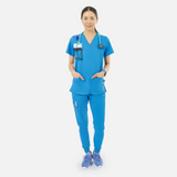 Women's Scrub Set V-Neck Top with 2 Pockets & Jogger Pants with 6 Pockets
