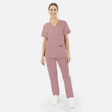 Women's Scrub Set V-Neck Top with 2 Pockets & Straight-Leg Pants with 8 Pockets