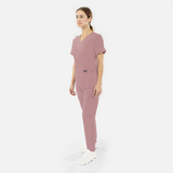 Women's Scrub Set V-Neck Top with 2 Pockets & Straight-Leg Pants with 8 Pockets