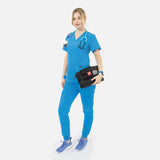 Women's Scrub Set V-Neck Top with 2 Pockets & Jogger Pants with 6 Pockets